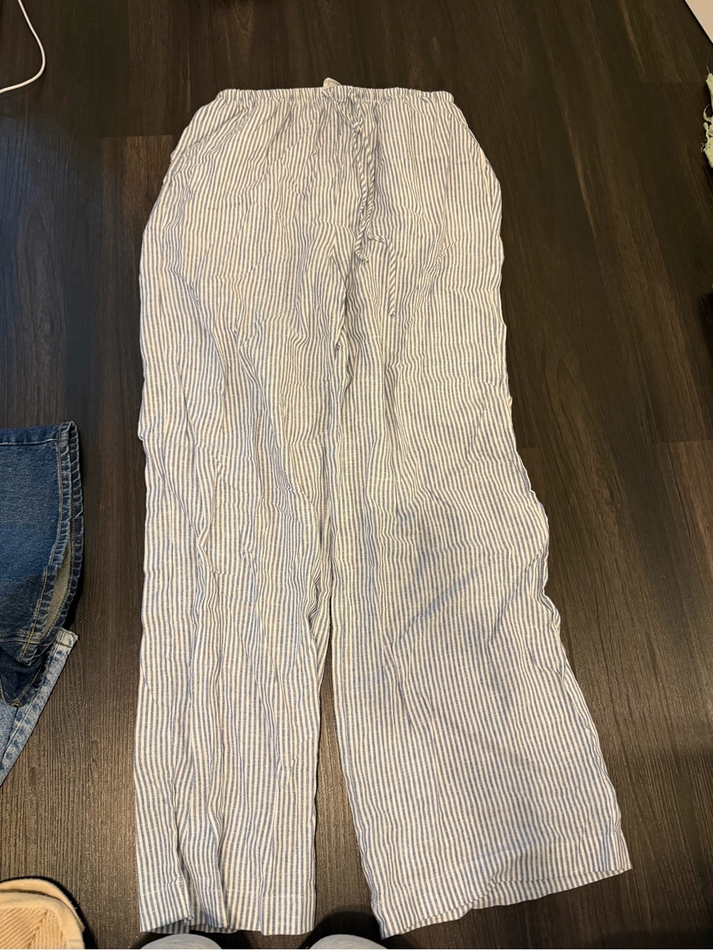 Light Blue Stripe Wide-Leg Pants